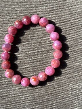 Real faceted RUBY Bead Bracelet (stretch/elastic) Fine Jewelry 6”-8” inch TESTED